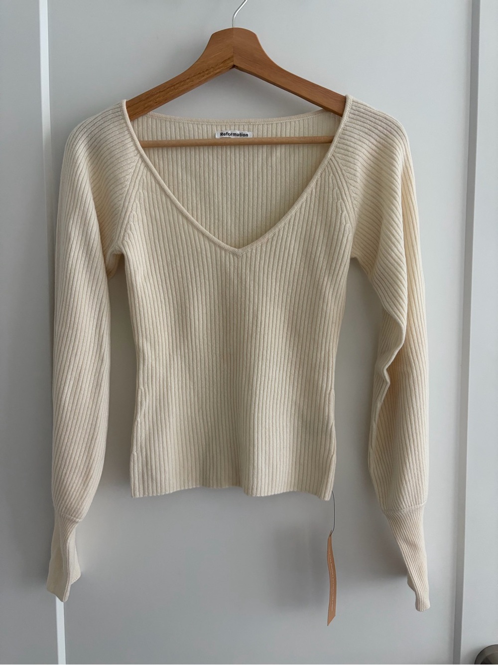 Reformation Ribbed Cashmere Knit V-Neck Top